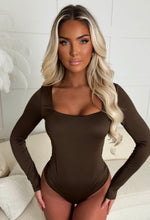 Girl Like Me Chocolate Brown Square Neck Long Sleeve Bodysuit