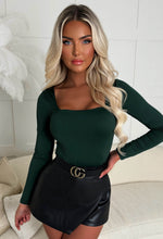 Girl Like Me Green Square Neck Long Sleeve Bodysuit