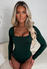 Girl Like Me Green Square Neck Long Sleeve Bodysuit