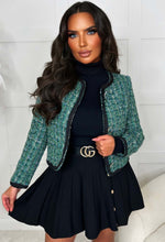 Everyday Glamour Teal Tweed Collarless Cropped Jacket