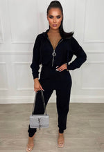 Jump Into Luxe Black Knitted Hooded Zip Through Jumpsuit