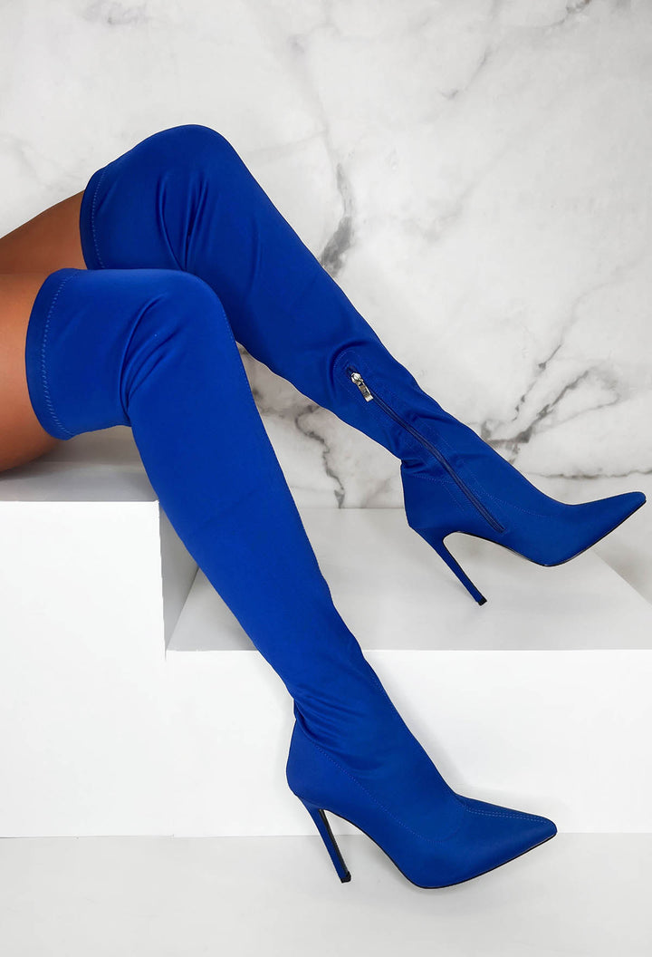 Royal blue thigh outlet high flat boots