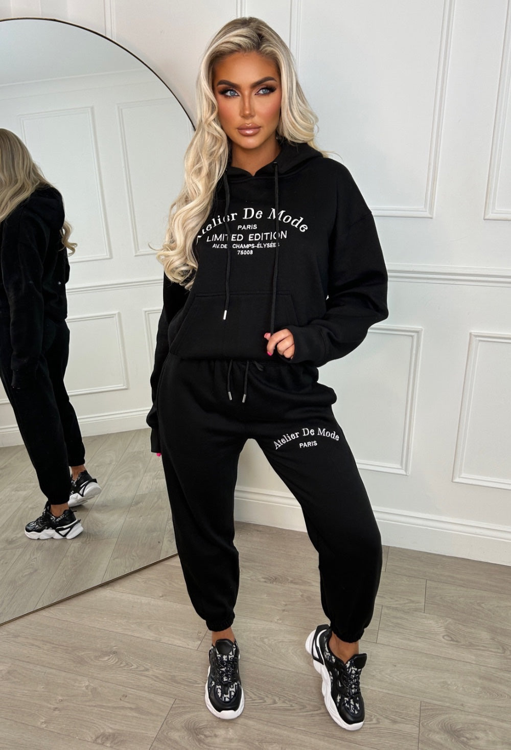 Ltd Edition Black Embroided Hooded 2pcs Loungewear Set | Pink Boutique ...