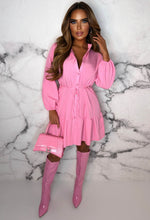 Girly Glam Pink Long Sleeve Frill Hem Shirt Dress