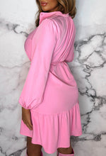 Girly Glam Pink Long Sleeve Frill Hem Shirt Dress