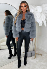 Furever Together Grey Faux Fur Cropped Collarless Jacket