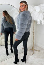 Furever Together Grey Faux Fur Cropped Collarless Jacket