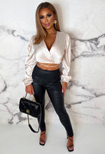 Never Late Champagne Satin Crop Top