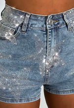 Blazing Star Mid Blue Stretch Star Denim Shorts