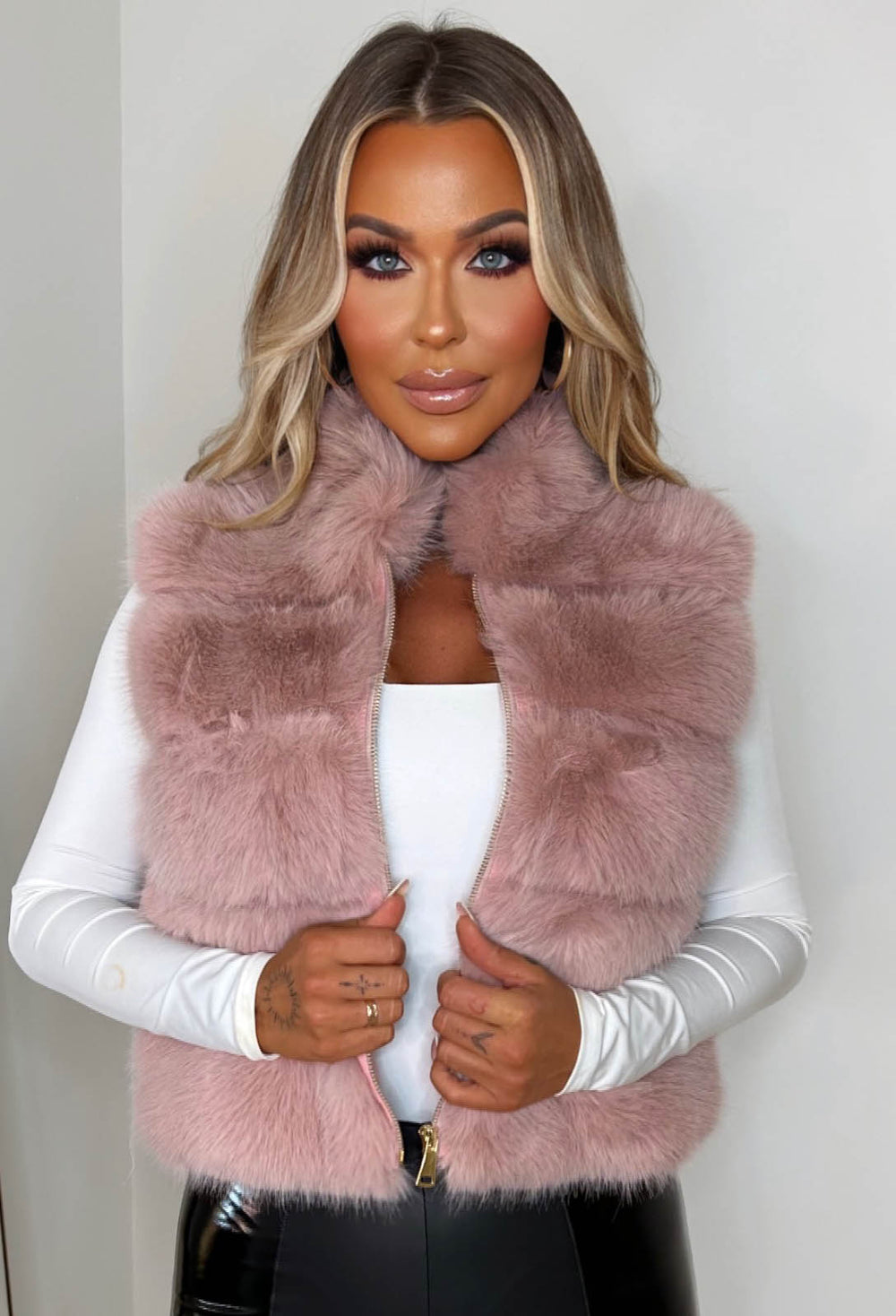 Furever Glamorous Pink Faux Fur Zip Front Gilet | Pink Boutique