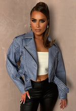 Rebel Blue Cropped Faux Leather Washed Biker Jacket