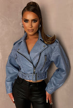 Rebel Blue Cropped Faux Leather Washed Biker Jacket