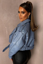 Rebel Blue Cropped Faux Leather Washed Biker Jacket