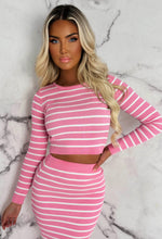 Stripe Sensation Pink Striped Long Sleeve Knitted Midi Skirt Co-Ord Set