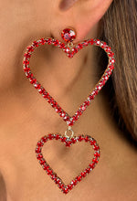 Undercover Love Red Diamante Heart Earrings