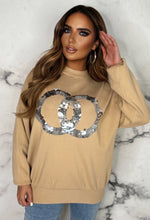 Classy Charm Beige Sequin Detail Ribbed Neck Jumper