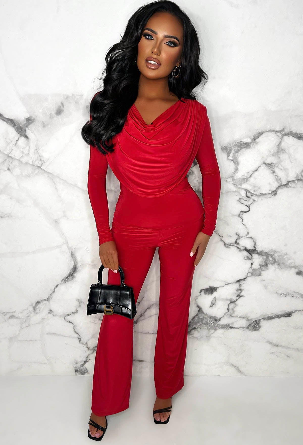 Red jumpsuit pink store boutique