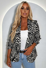 Iconic Night Black Shawl Neck Ruched Sleeve Animal Printed Blazer