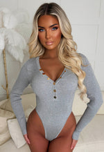 Set The Vibe Grey Rib Knit Plunge Button Bodysuit