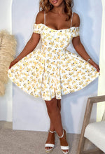 Spring Fantasy Lemon Floral Bardot Skater Skirt Mini Dress