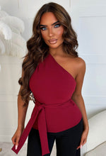 Alexandria Wine One Shoulder Tie Waist Top