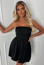 Belle Of The Ball Black Satin Bandeau Puffball Dress