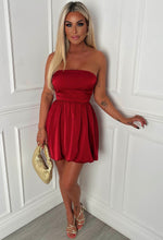 Belle Of The Ball Red Satin Bandeau Puffball Dress