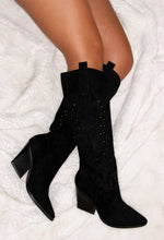 Rock My Body Black Suede Knee Cowboy Boots