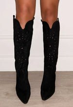 Rock My Body Black Suede Knee Cowboy Boots