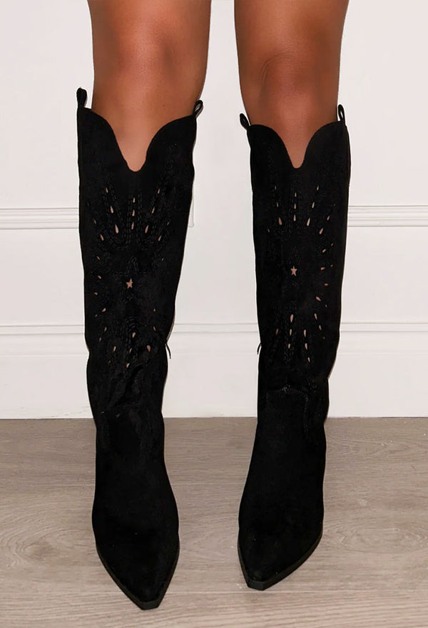 Rock My Body Black Suede Knee Cowboy Boots | Pink Boutique – Pink ...