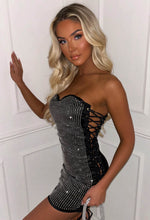 Born To Ride Black Lace Up Sequin Bandeau Dress