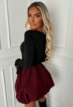 Bow Down Burgundy Sequin Bow Puff Ball Skirt