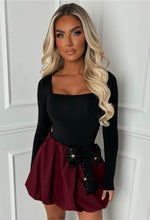 Bow Down Burgundy Sequin Bow Puff Ball Skirt