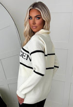 Bring The Style Cream Slogan Knitted Quarter Zip Jumper