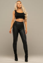 Waist Cincher Black Elasticated Faux Leather High Rise Leggings