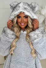 Can't Bear It Grey Tipped Faux Fur Hood Borg Snuggle Hoodie