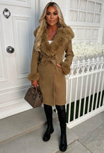 Captivated By You Camel Wool Blend Faux Fur Trimmed Belted Coat