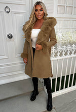 Captivated By You Camel Wool Blend Faux Fur Trimmed Belted Coat