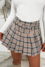 Cecile Beige Check Belted Pleated Skort