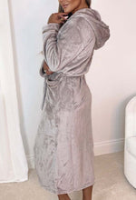 Queen Of Cosy Taupe Ultra Soft Satin Trim Longline Hooded Dressing Gown