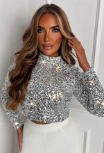 Chase A Feeling Silver Long Sleeve Sequin Crop Top