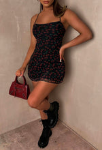 Cherry Bomb Black Cherry Printed Mesh Lace Up Back Mini Dress