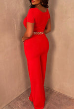 Chic Babe Red Square Neck Short Sleeve Wide Leg Jumpsuit