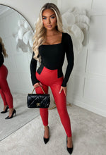 Cinched Days Red Faux Leather Waist Cinching Trousers