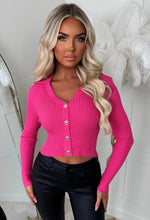 Classic Couture Hot Pink Rib Knit Press Buttons V-Neck Jumper