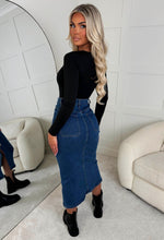 Colette Mid Blue Stretch Maxi Button Up Denim Skirt