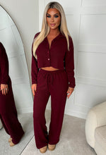 Cosy Icon Burgundy Ribbed Shirt And Trouser Loungewear Set