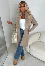 Cosy Opulence Beige Luxury Faux Fur Collar Cardigan