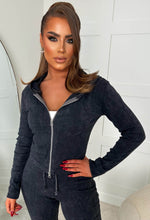 Dakota Grey Acid Wash Zip Up Two Piece Loungewear Set