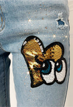 Denim Heart Mid Blue Heart Sequin Graffiti Jeans